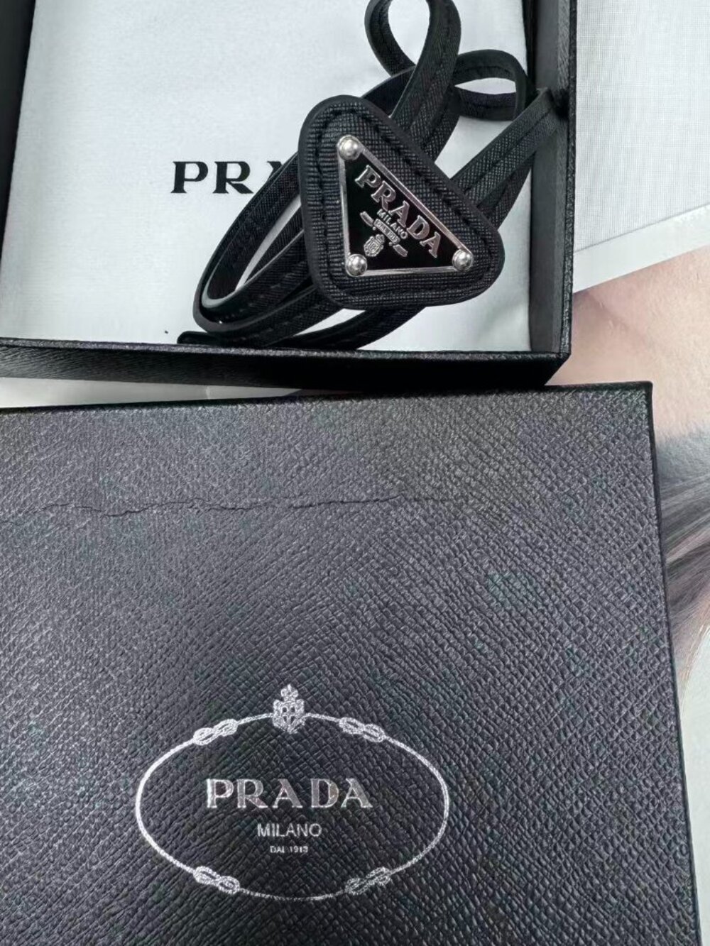 NWT Prada Saffiano Leather Bolo Tie Black Designer Western Luxury Gift 💘 Unisex - Picture 4 of 7